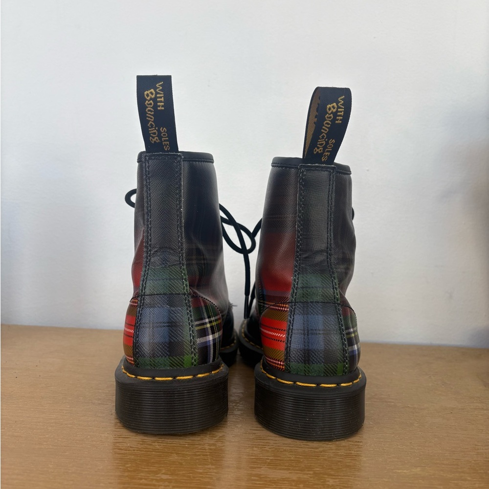 Dr. Martens Plaid Leather Lace-Up Boots in Green, Red & Black - Picture 2 of 6